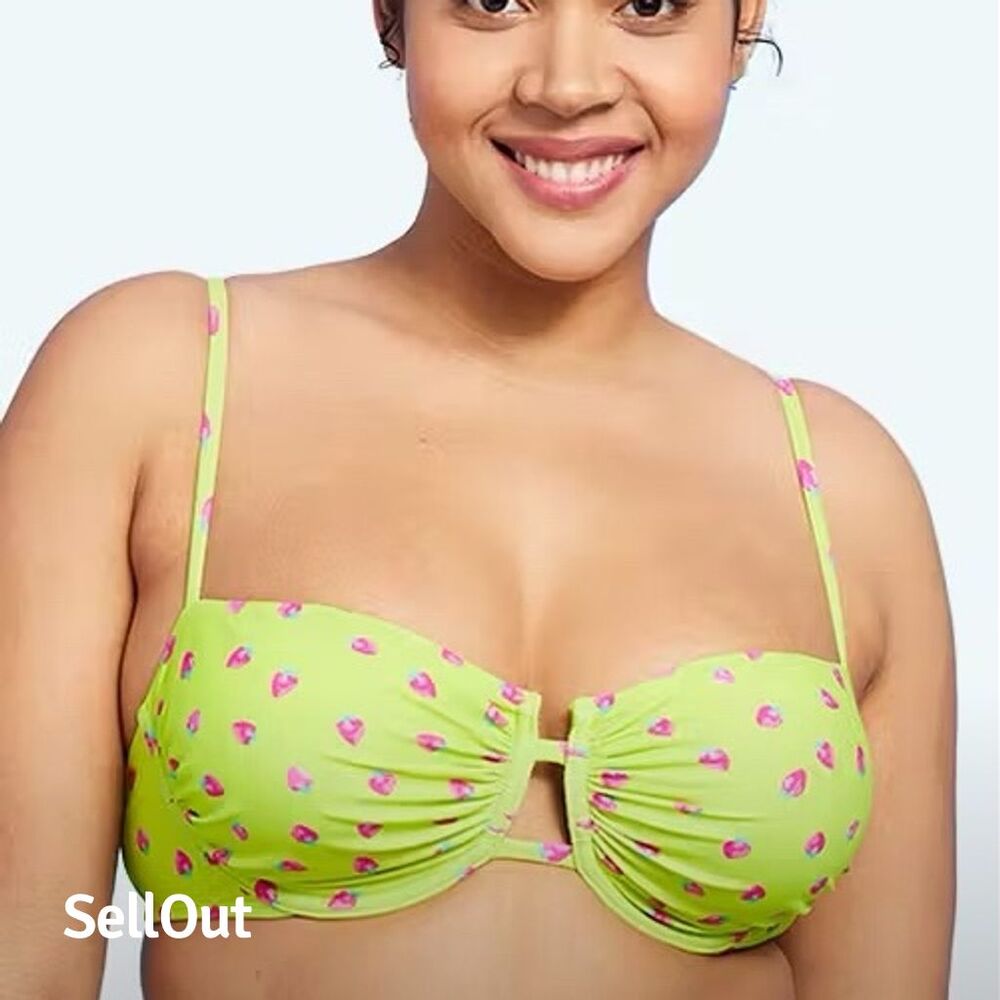 Wild Fable Lime Green Bikini Top M Pink Strawberry’s Adjustable Straps